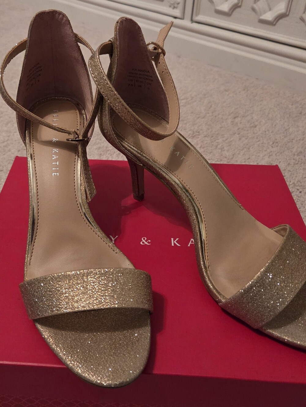 Kelly & Katie Gold Glitter Ankle-Strap Heels
